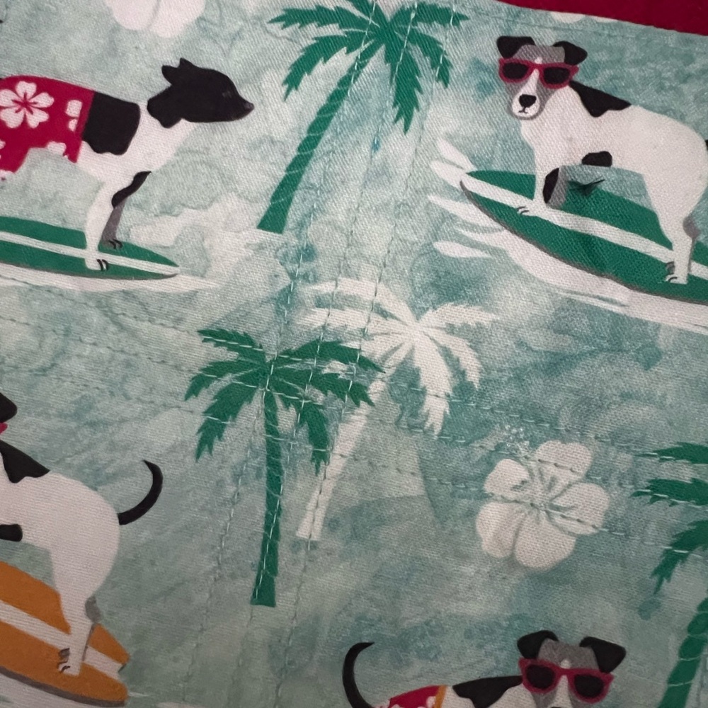 HAND SEWN Mini Tote Bag Tropical Surfing Dogs Print. 
All Fabric
Button Closure - Picture 5 of 8